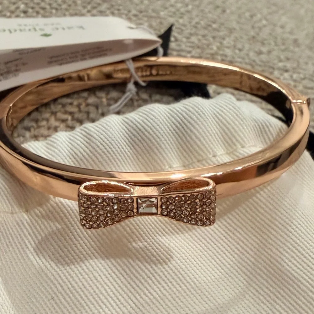 kate spade rose gold-tone crystal ready set bow bangle - Picture 2 of 5